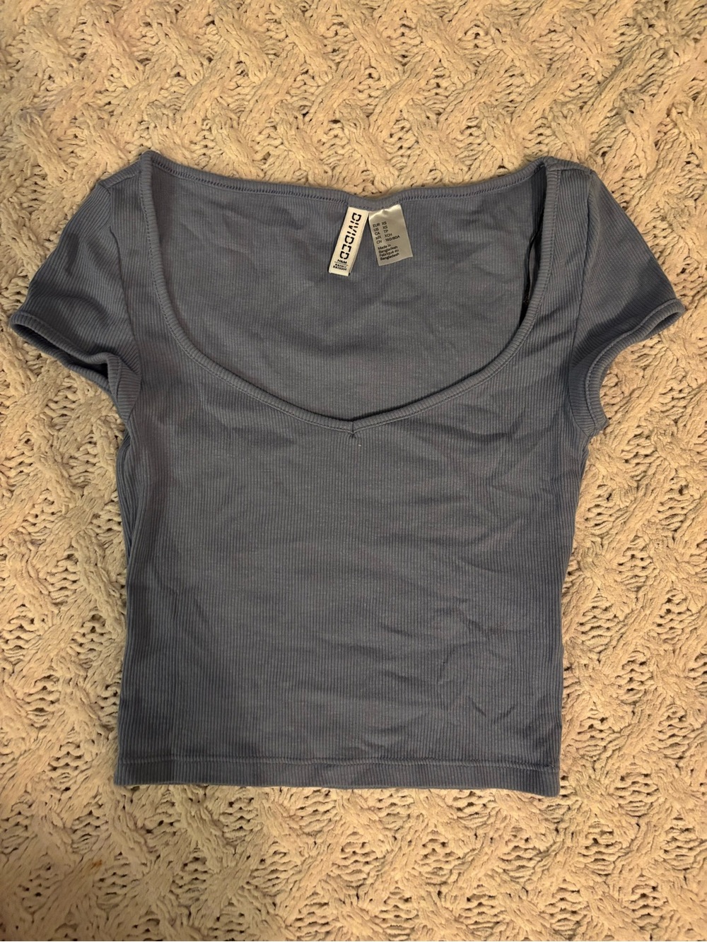 H&M Blue Ribbed Scoop Neck Crop Top